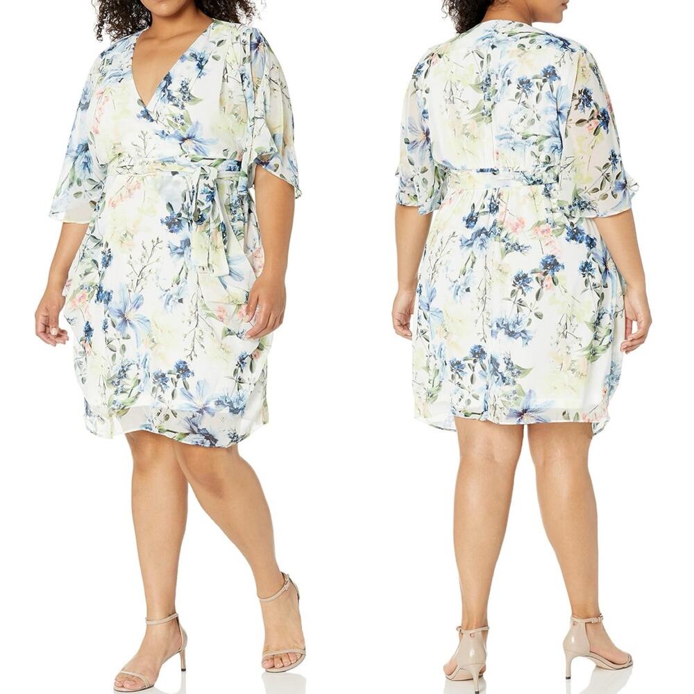 City Chic Floral V-Neck Faux Wrap Dress Size XXL 24